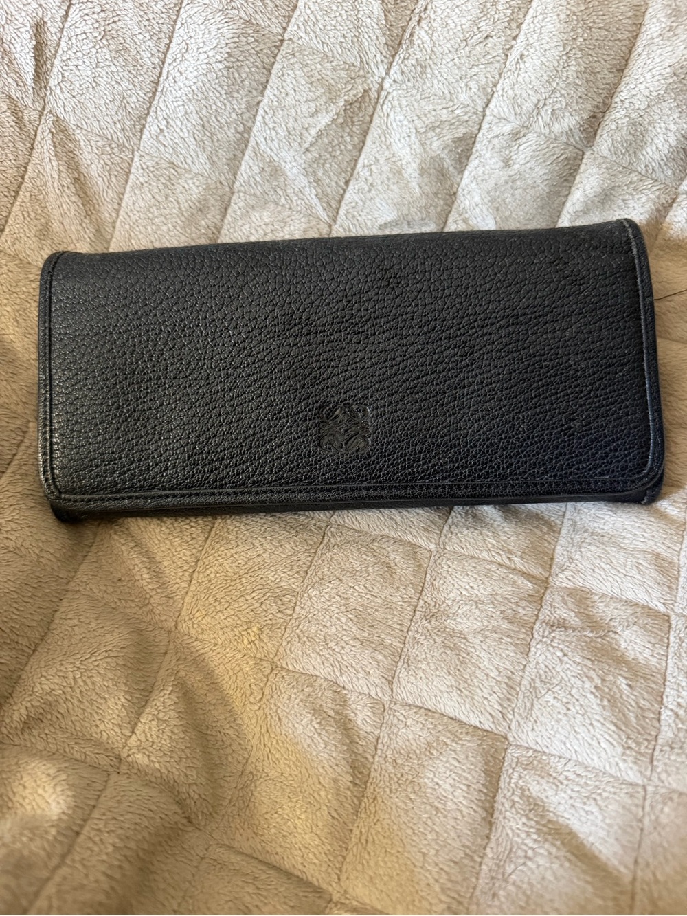LOEWE Black Pebbled Leather Long Wallet w/Dark Red Leather Interior